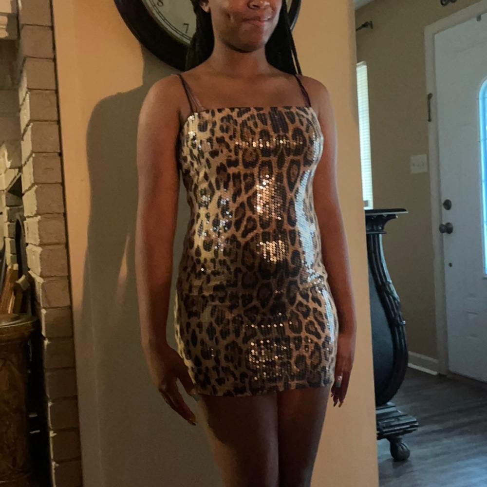 Leopard print sequins dress